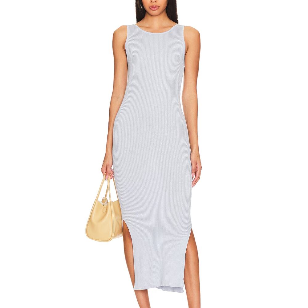 AYNI Baby Blue Midi Ribbed Tank Dresse XS Bodycon Vacation Designer $243 NEW